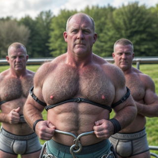 Photo by Hairy Musclebears with the username @hairymusclebears,  May 31, 2024 at 2:29 AM. The post is about the topic GayExTumblr and the text says 'Farm Bondage from GLOBALFIGHT com'