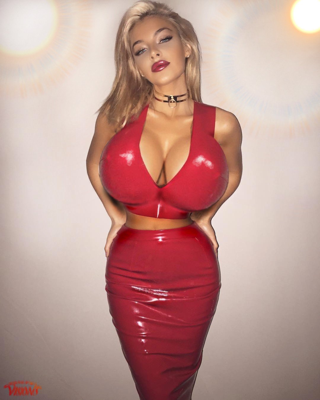 Photo by houblive1950 with the username @houblive1950,  February 12, 2019 at 6:57 PM and the text says 'via  Gridllr.com   —  4000 Likes, no problem! #❤️  #Make-up  #choker  #that  #kissable  #delicious  #red  #lip  #among  #everything  #else  #she  #has  #going  #neck  #down'