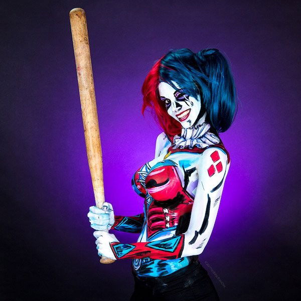 Photo by Sunsura with the username @Sunsura,  July 28, 2017 at 2:52 PM and the text says '#kaypike  #cosplay  #comics  #heroes  #superheroes  #bodypaint  #bodypainting  #girl  #woman  #marvelheroes'