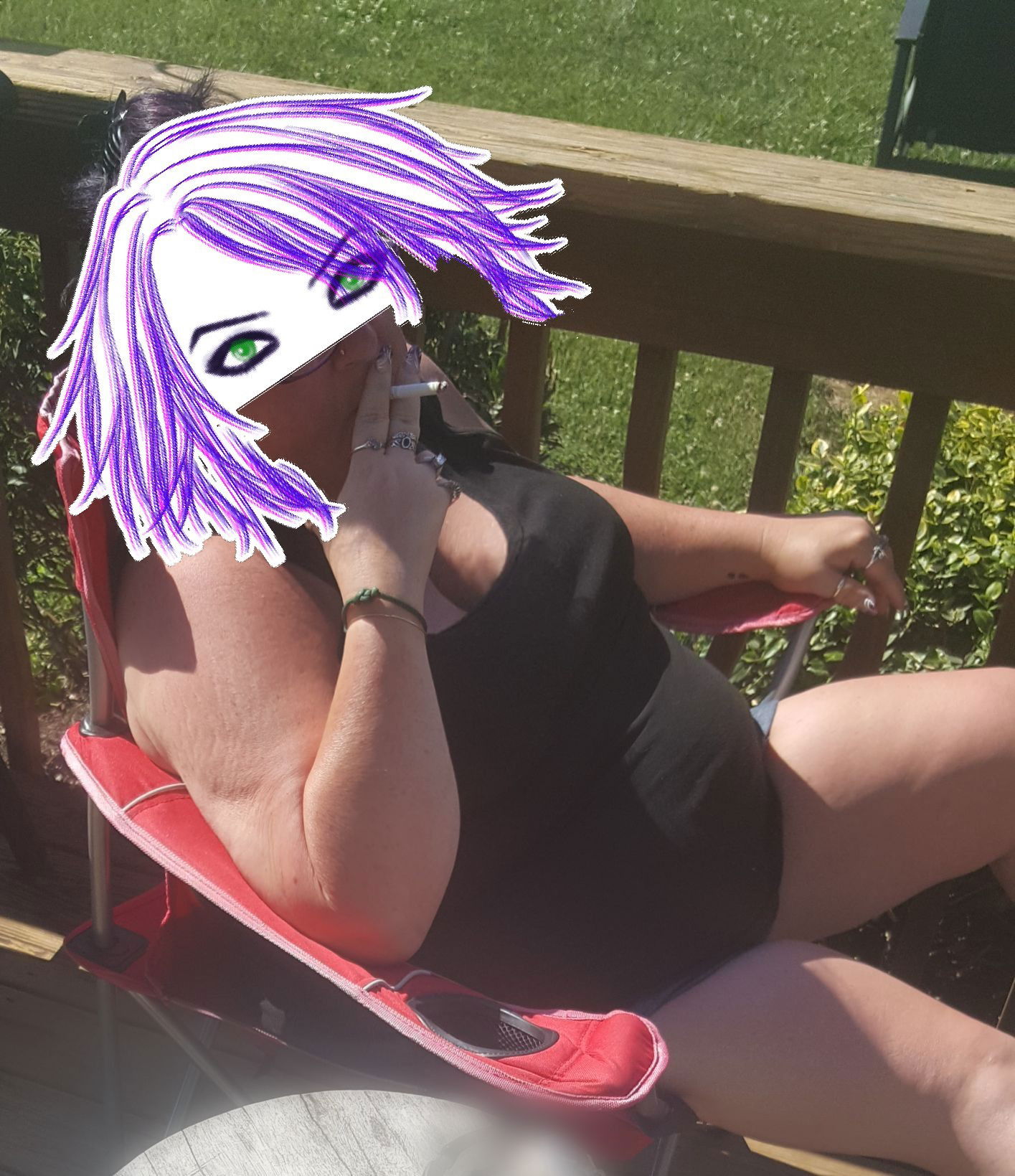 Photo by Dawn42D with the username @Dawn42D,  October 3, 2017 at 2:02 PM and the text says 'Me sunning myself for the neighbors&hellip;

Sorry hubby didn&rsquo;t get any photos of me flashing ;)

If you were my neighbor would you enjoy the view? Maybe come say hi and flirt ;) Maybe more! #tits  #big  #tits  #smoking  #milf  #cougar  #bbw  #bbw..'