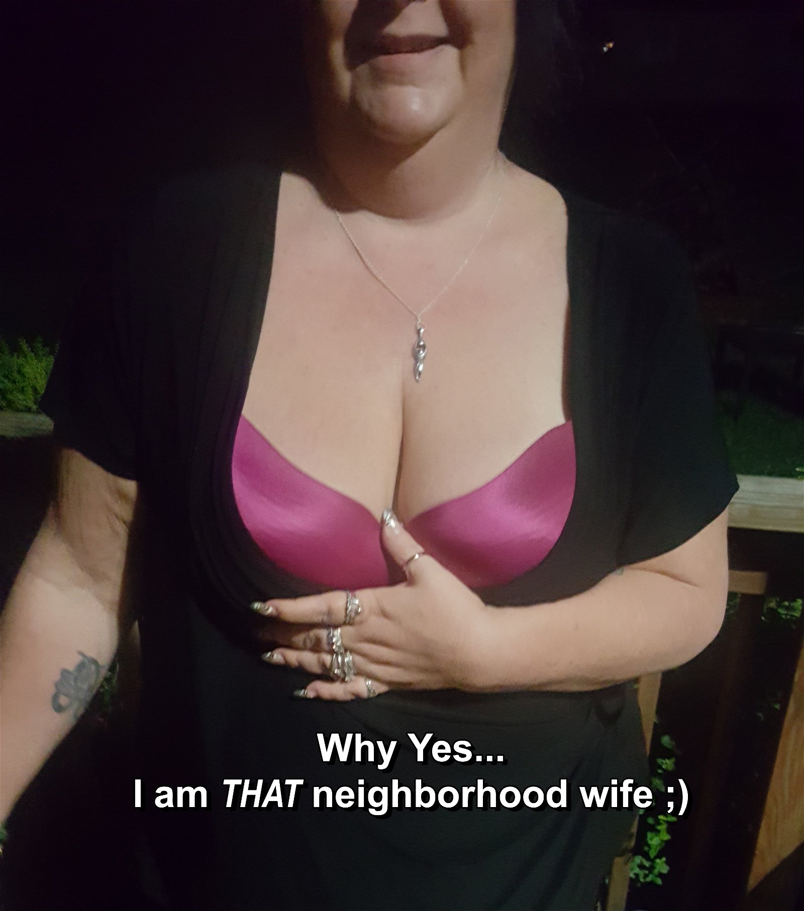 Photo by Dawn42D with the username @Dawn42D,  December 4, 2017 at 6:14 PM and the text says 'Every neighborhood has at least one like me ;) #tits  #big  #tits  #neighbor  #neighbor  #fantasy  #neighborhood  #milf  #milf  #cougar  #slut  #wife  #hotwife  #slutwife  #sexy  #cleavage  #bbw  #curvy  #curvalicious  #vixen  #look  #at  #my  #tits..'