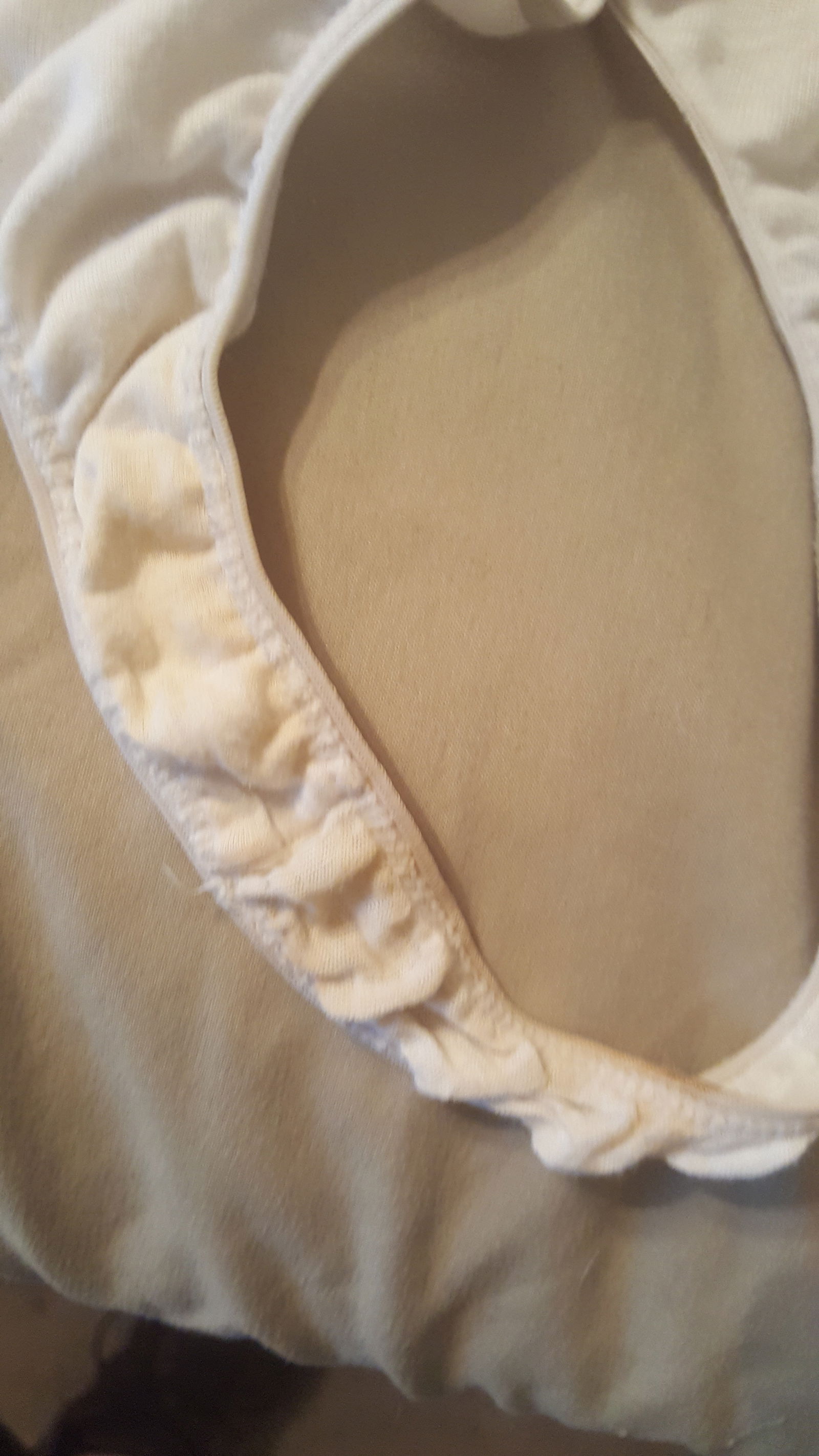 Photo by Dawn42D with the username @Dawn42D,  August 21, 2017 at 10:34 AM and the text says 'The white thong the Mrs wore yesterday. You can see she was definitely wet all day judging from the stain #worn  #pantys  #panties  #thong  #dirty  #panties  #dirty  #panty  #for  #sale  #WVHotBBW  #Dawn42D'