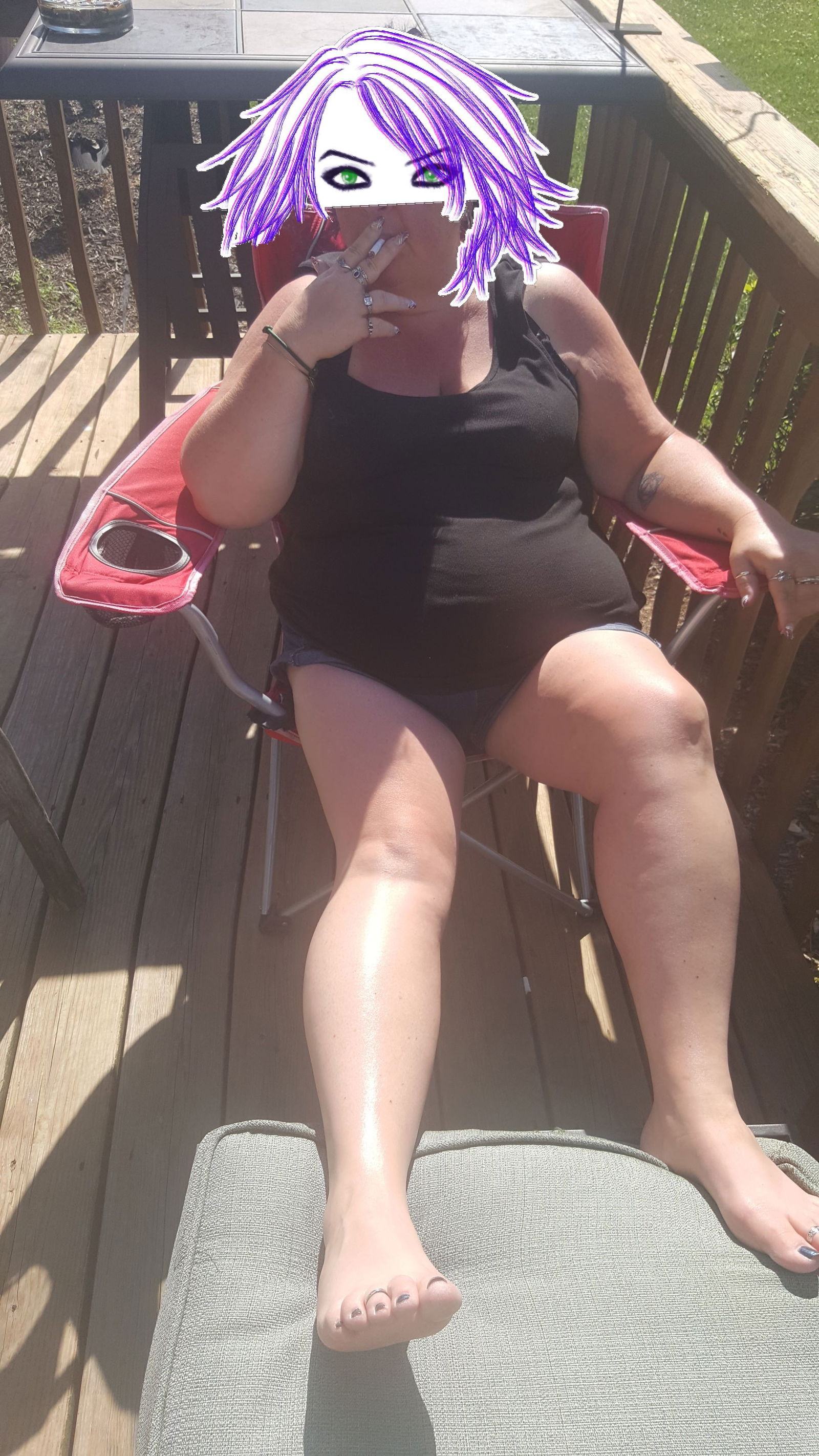 Photo by Dawn42D with the username @Dawn42D,  October 3, 2017 at 2:02 PM and the text says 'Me sunning myself for the neighbors&hellip;

Sorry hubby didn&rsquo;t get any photos of me flashing ;)

If you were my neighbor would you enjoy the view? Maybe come say hi and flirt ;) Maybe more! #tits  #big  #tits  #smoking  #milf  #cougar  #bbw  #bbw..'