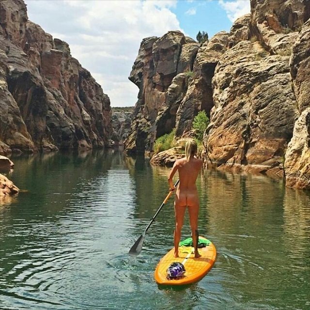 Photo by Captain-LeChene with the username @Captain-LeChene,  March 15, 2018 at 12:33 PM and the text says 'thetoplesstour:

Naked SUP in East Clear Creek, Winslow, AZ @grittyagility

#adventurenaked #hikenaked #explorenaked #nakedandfree #nakedandwild #toplesstour #thetoplesstour #nakedadventures #nakedinnature #adventure #explore #outdoors #befree #nature..'