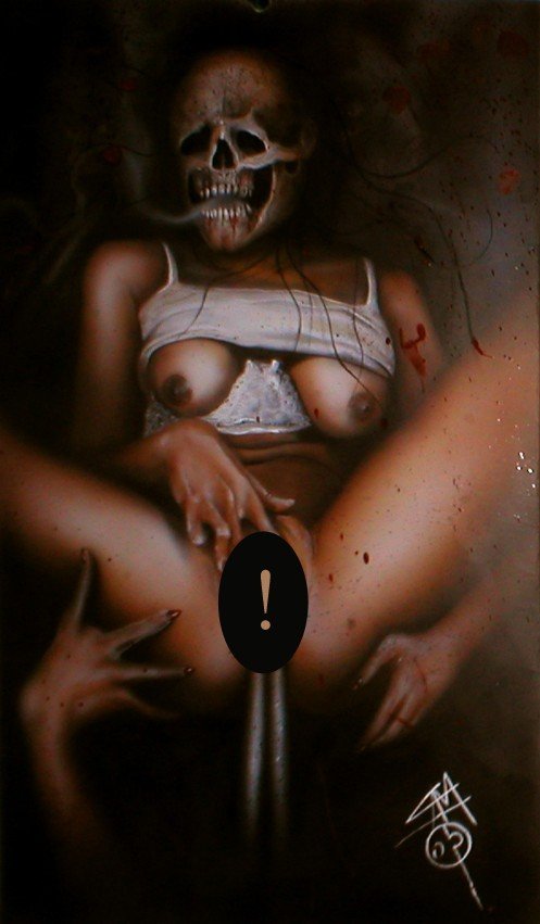 Photo by Firepower with the username @hungrygirls,  February 1, 2014 at 1:02 AM and the text says 'double barrel by imagist
fuck the censoring #macabre  #art'