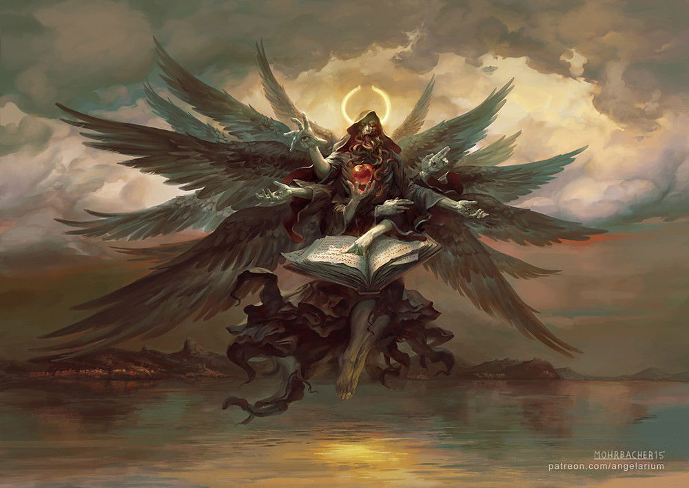 Photo by Firepower with the username @hungrygirls,  July 15, 2015 at 9:28 PM and the text says 'Azrael, Angel of Death by PeteMohrbacher  #fantasy  #angel  #death'