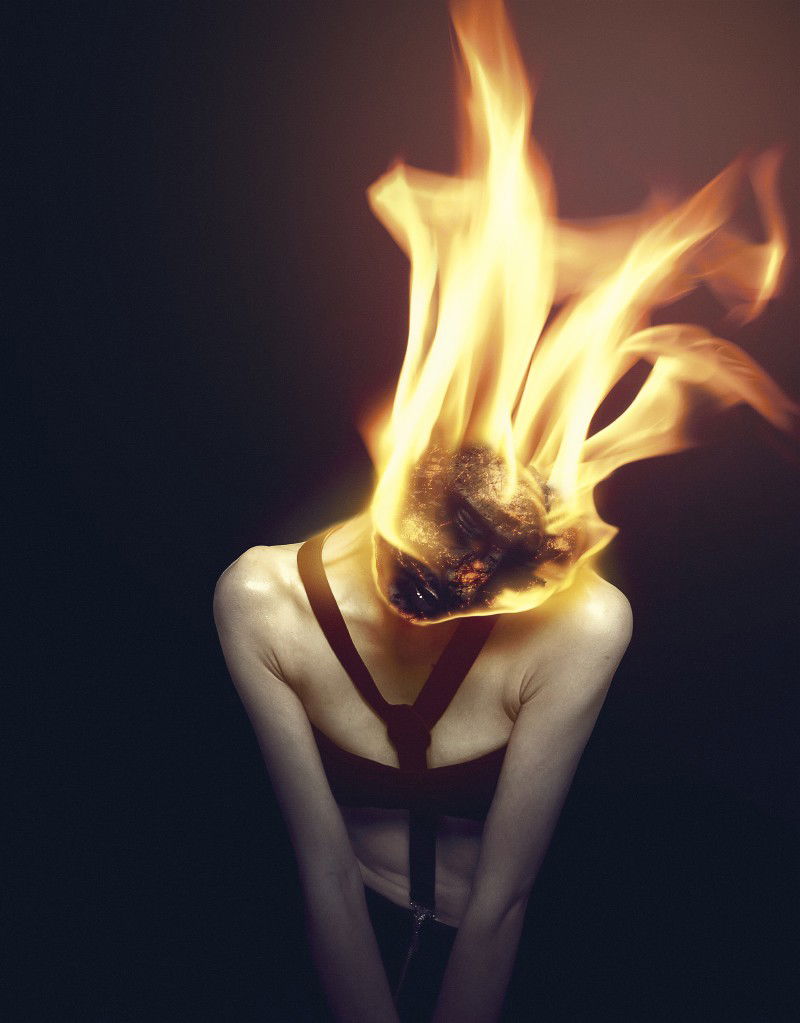 Photo by Firepower with the username @hungrygirls,  October 24, 2014 at 11:43 AM and the text says 'Mind On Fire by AbbeyMarie #ash  #burn  #dark  #art  #heat'
