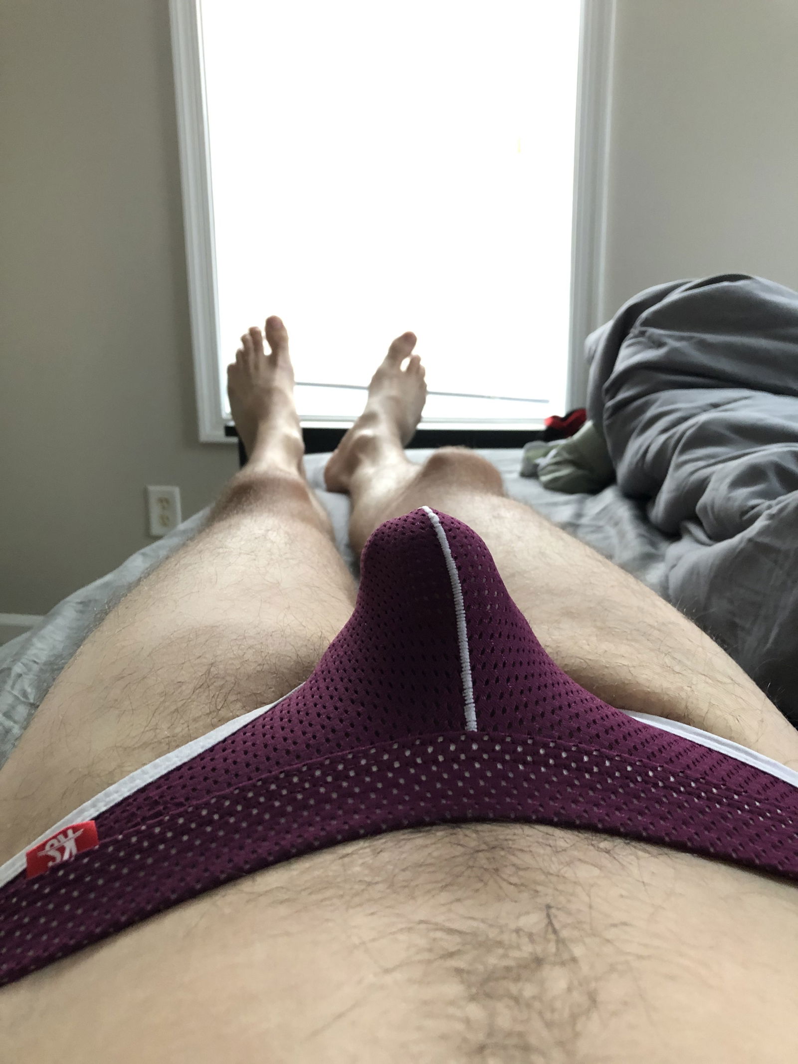 Photo by CuddleFkkr with the username @CuddleFkkr,  July 13, 2020 at 10:13 PM. The post is about the topic Male feet, socks and jocks and the text says 'trying out my mesh jocks from Arjen Kroos'