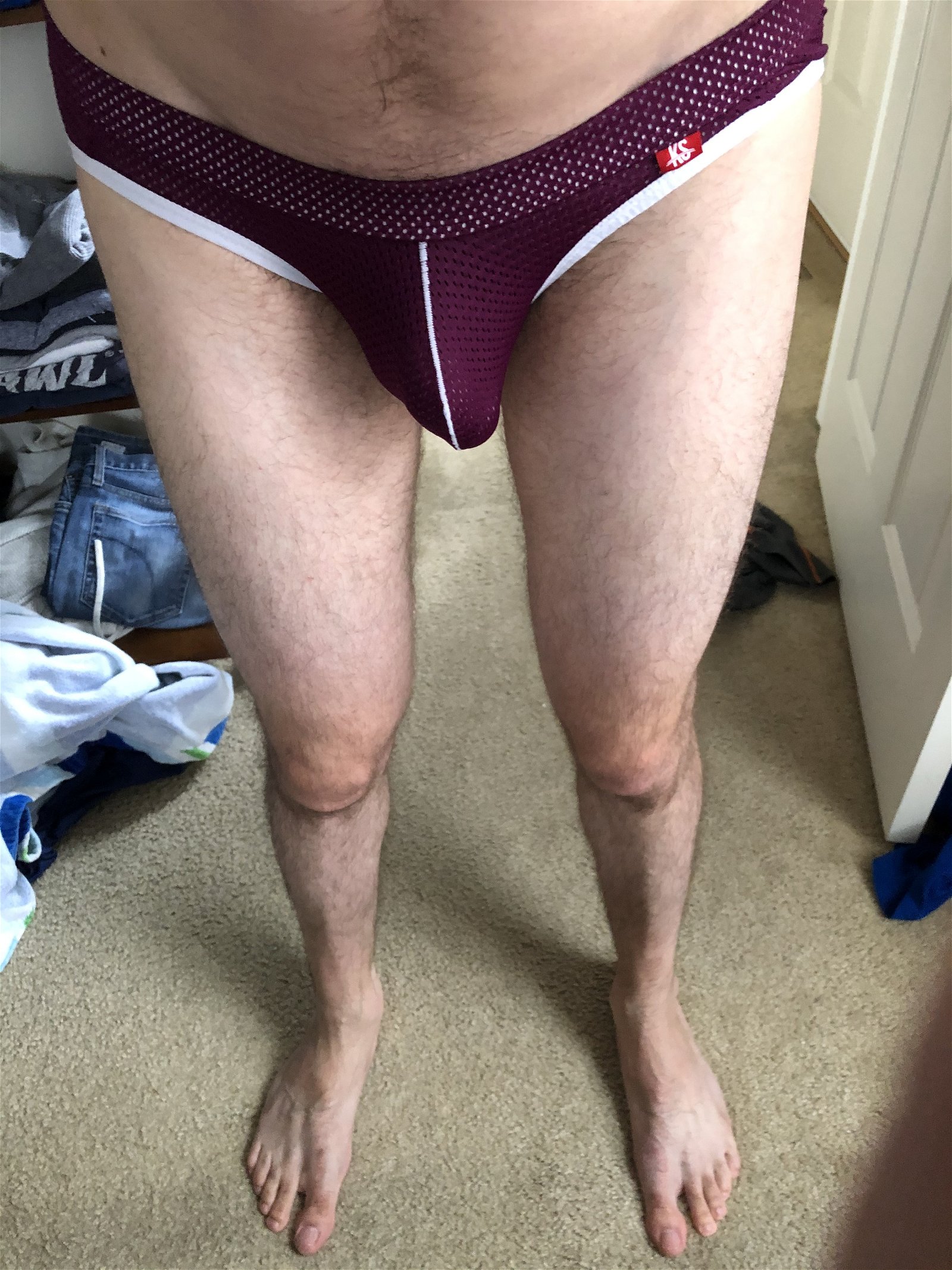 Photo by CuddleFkkr with the username @CuddleFkkr,  July 12, 2020 at 7:57 PM. The post is about the topic Gay Undies and the text says 'Trying on my mesh Arjen Kroos jocks'