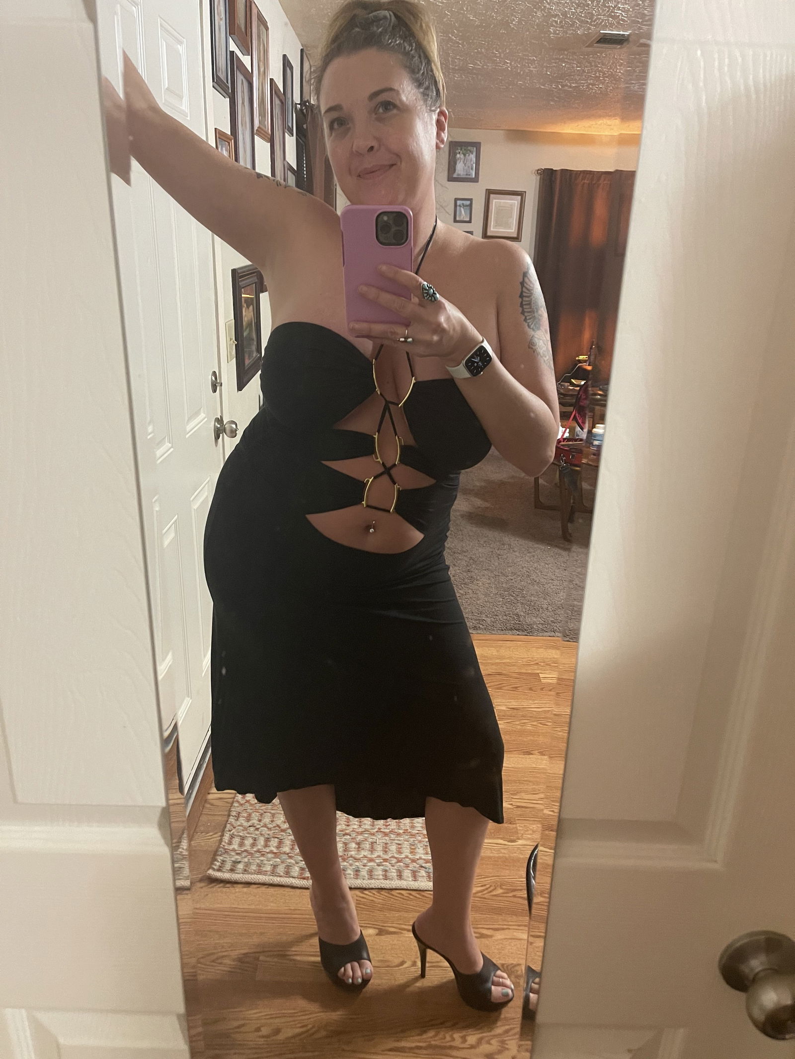 Album by Denise La Fleur with the username @deniselafleur, who is a star user,  April 26, 2022 at 10:19 PM. The post is about the topic Creampie and the text says 'Tried on a dress, then somehow ended up with a creampie!!!…💜😈💜'