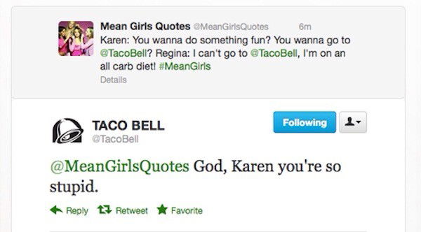 Photo by fairlymysterious with the username @fairlymysterious,  November 14, 2014 at 5:23 AM and the text says 'violence-of-action:

swannsavior:

Whoever runs the Taco Bell twitter is pretty cool.

What a classy motherfucker
 #Hilarious'