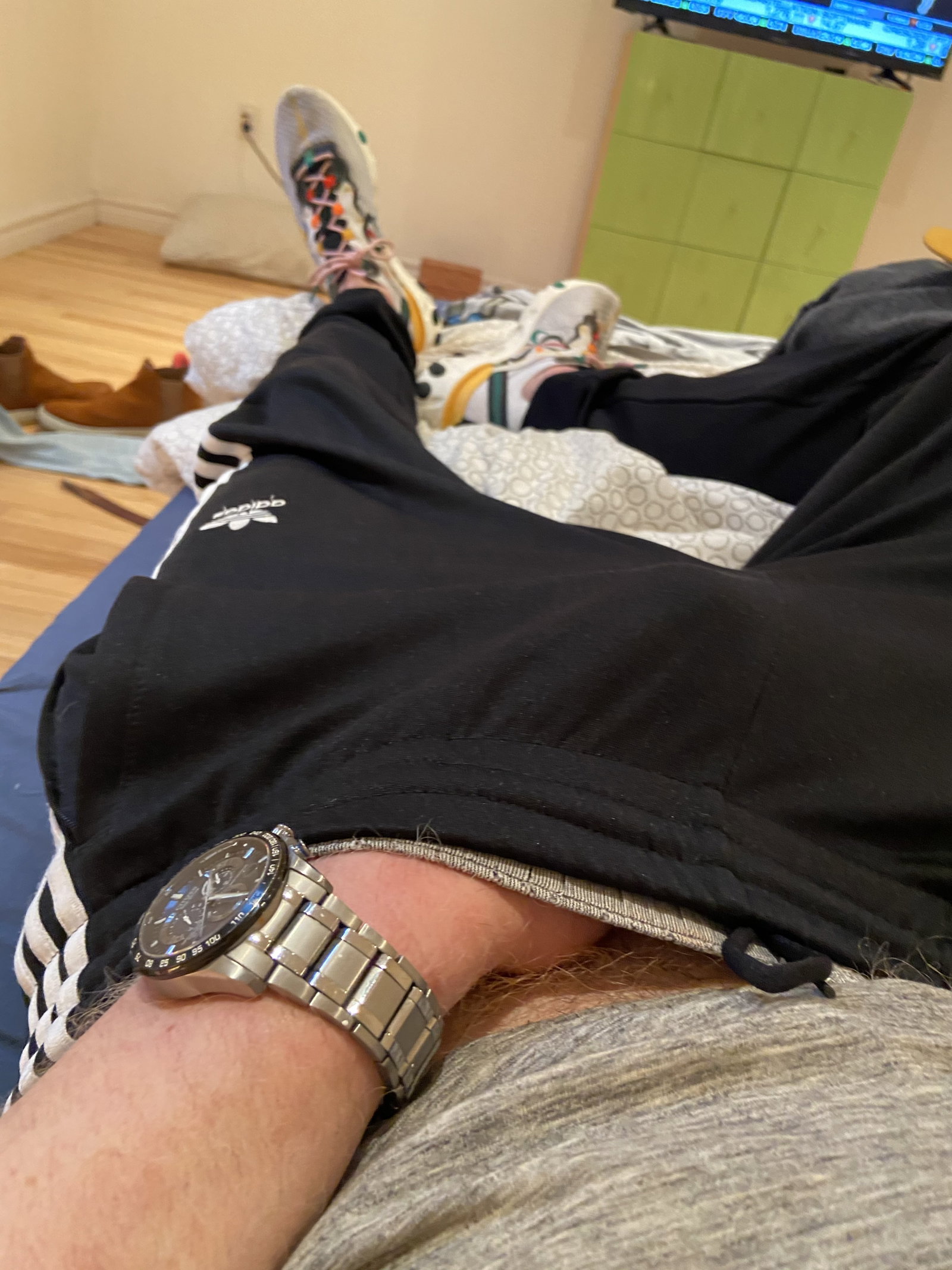 Photo by Rob-Jesper-P with the username @Rob-Jesper-P, who is a verified user,  April 15, 2020 at 2:39 PM. The post is about the topic Trackies and the text says 'Current mood .. Would love to dock with some foreskin and blow a hot mess with someone .. Anyone else  get turned by this ?'
