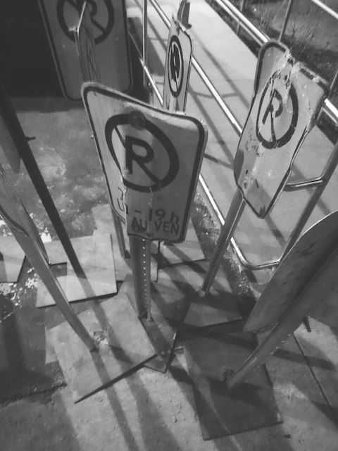 Photo by bbpnp with the username @bbpnp,  May 27, 2016 at 8:50 PM and the text says 'Signs, Street, Montreal Street, City, Streerphotography, Darkness And Light, Walking Around, Montreal, Canada, Construction Work, No Parking Sign, Signs Signs Everywhere Signs, Signs &amp; More Signs by clovis jonathan gravel on EyeEm #Signs  #Street..'