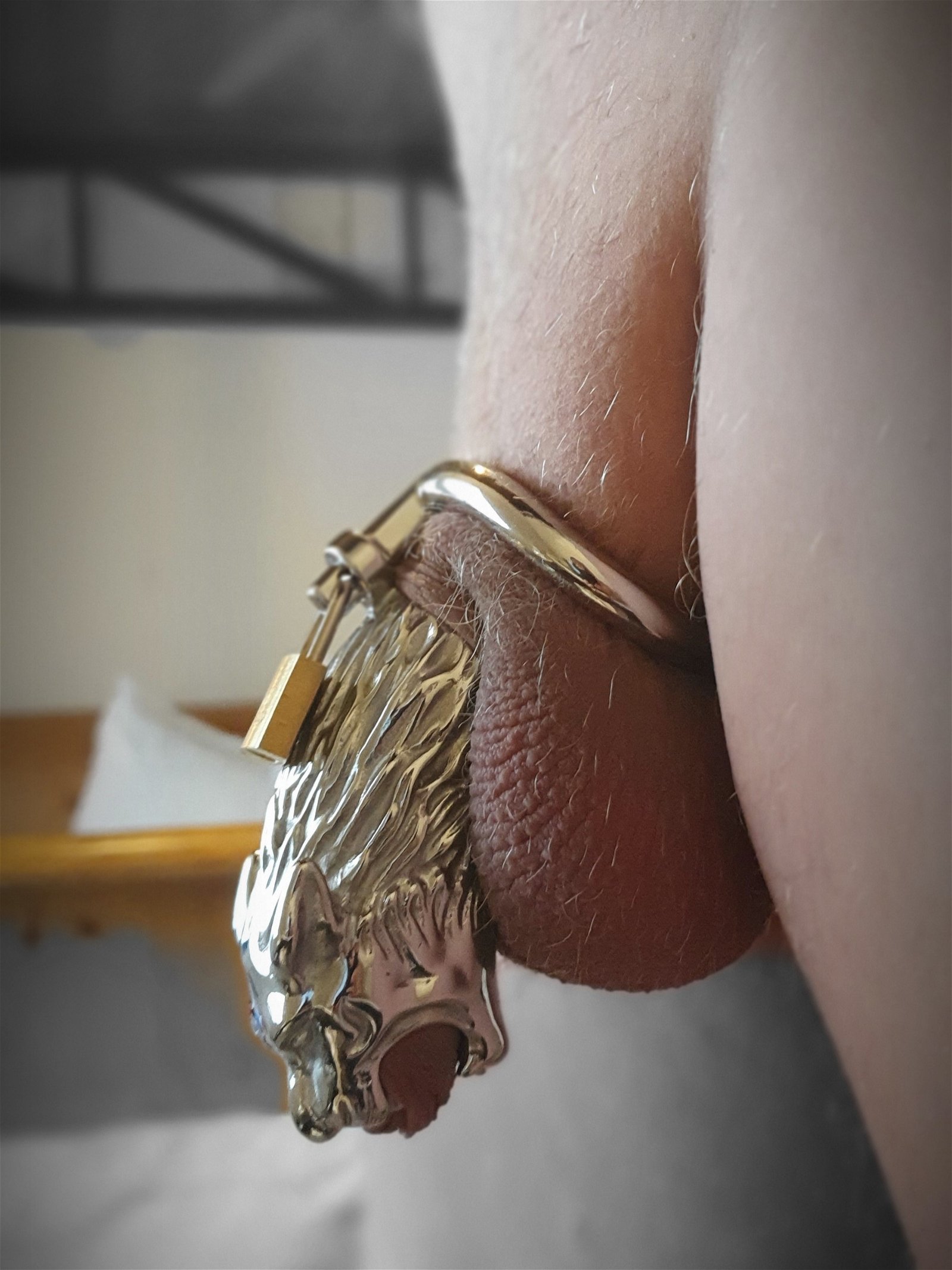 Photo by Crossdresslingerie with the username @Crossdresslingerie, who is a verified user,  April 30, 2019 at 10:27 PM. The post is about the topic Male Chastity and the text says 'My wife bought me a new chastity device, game of thrones-style today 😊'