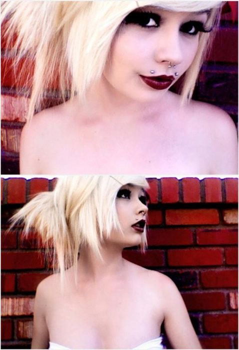 Photo by Sable with the username @SablexXx, who is a verified user,  August 20, 2011 at 9:47 PM and the text says '#girl  #pretty  #girl  #cute  #girl  #blonde  #hair  #light  #blonde  #hair  #septum  #angel  #bites'