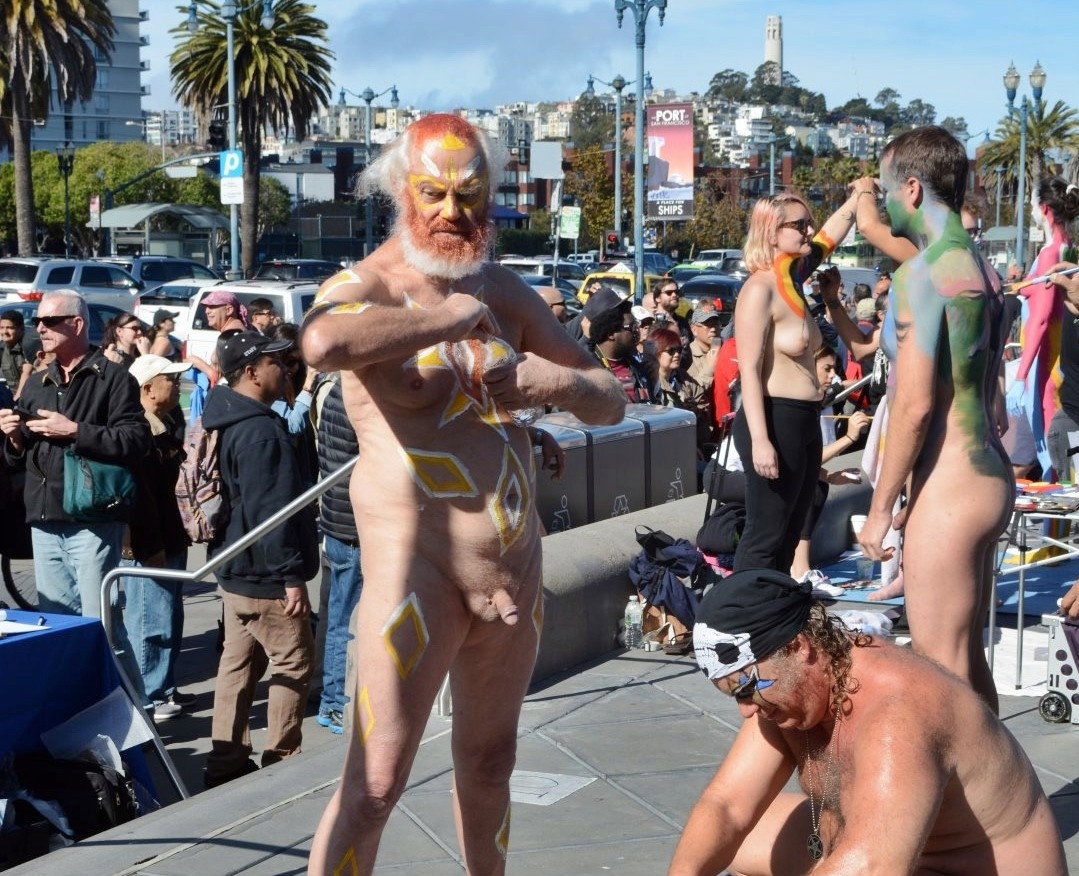 Photo by rt682 with the username @rt682,  September 10, 2020 at 6:00 AM. The post is about the topic Naked in public and the text says '#nude #naked #nudity #public #San Francisco #bodypaint'
