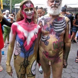 Photo by rt682 with the username @rt682,  July 27, 2023 at 7:12 AM. The post is about the topic Naked in public and the text says 'Bodtpainting Day NYC 2016'
