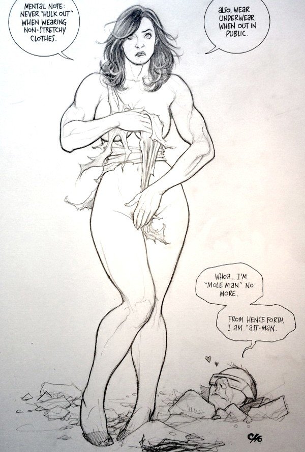 Photo by KonkeyDong80 with the username @KonkeyDong80,  January 23, 2017 at 3:17 AM and the text says 'geekearth:
Frank Cho - Costume Sketch Humor (Mildly NSFW) #girls  #women  #super  #hero  #art  #fantasy  #comic  #frank  #cho  #boobs  #breasts  #tits  #power  #girl  #bat  #girl  #wonder  #woman  #harley  #quinn  #she  #hulk'