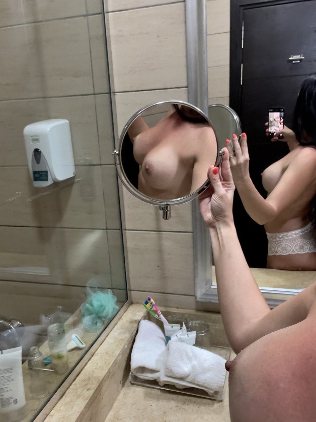 Album by DirtyLady with the username @DirtyLady, who is a star user,  August 12, 2021 at 7:12 AM. The post is about the topic MILF and the text says 'I love taking #nakedselfie in the mirror 😇 rate my #bigboobs boys 💋'