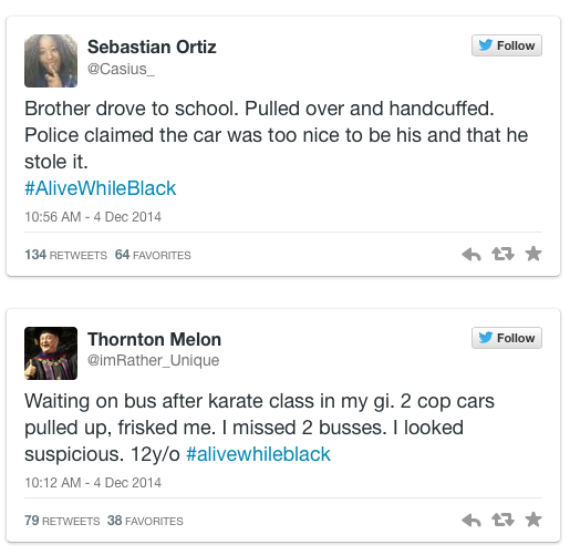 Photo by johndlokcuc with the username @johndlokcuc,  December 5, 2014 at 7:17 PM and the text says 'sexslavefantasy:

micdotcom:

#AliveWhileBlack is the heartbreaking response to #CrimingWhileWhite

The hashtag #CrimingWhileWhite became a platform to illustrate what often happens when white people engage in criminal activity. It was a powerful moment,..'