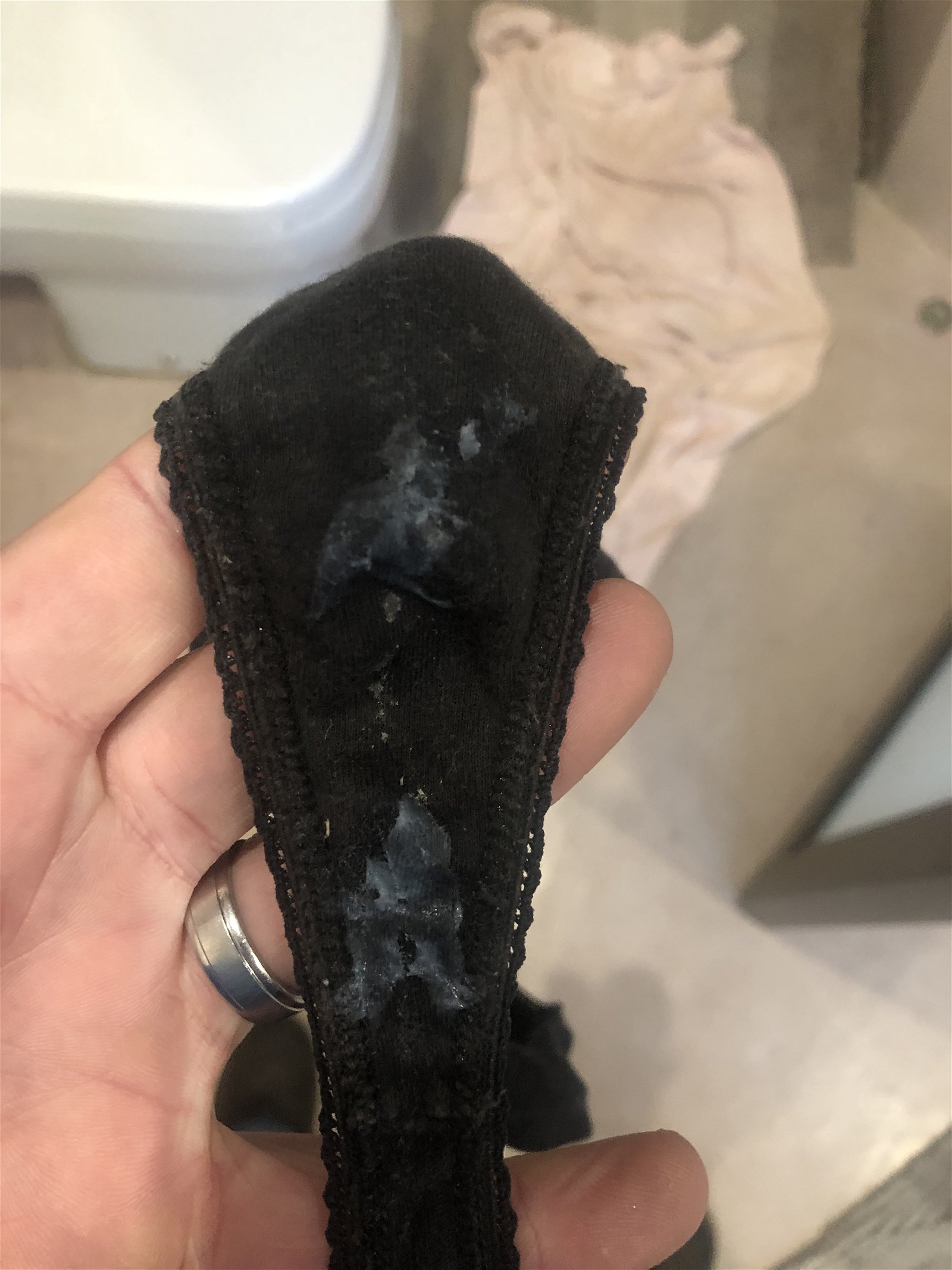 Photo by Cheatingwife101 with the username @Jkd082,  July 11, 2019 at 11:35 PM. The post is about the topic Cum panties and the text says 'Wifes panties for a day, normal or cum??'