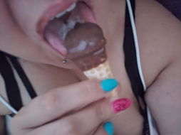 Photo by Lil-Baddie with the username @Jkai-808, who is a star user,  July 16, 2021 at 2:54 AM. The post is about the topic Kinky Couples and the text says 'Wishing this wasn't ice cream... 😘 #foodporn #icecream #horny #kinkywife'