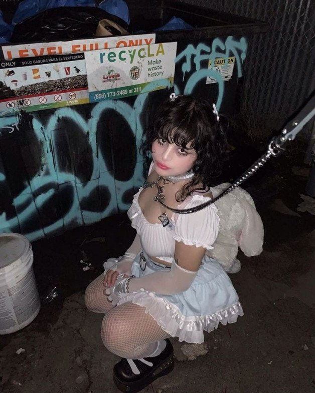 Photo by Ruinedcarpet with the username @Ruinedcarpet,  August 28, 2021 at 11:29 PM. The post is about the topic RC's Pastel Girls and the text says '#Sub #Hot #Babe #Young #Soft #PastelGirl #Cute #Submissive #Choker #Squatting #InPublic #Outdoor #Dress #WhiteClothes #Submission #Fishnets #Slut #SubmissiveGirl #Bitch #Beauty #Makeup #Trash #Collar'