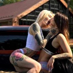 Photo by Ruinedcarpet with the username @Ruinedcarpet,  March 22, 2024 at 12:20 PM. The post is about the topic Alt Girls; Tattoo, Piercing & Co and the text says '#Alternative #Lesbians #Kiss #Tattoo #Ink #Blonde #Brunette #AltGirls'