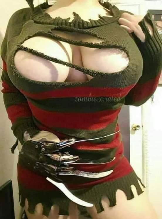 Photo by Ruinedcarpet with the username @Ruinedcarpet,  June 14, 2019 at 12:00 PM. The post is about the topic Funny Kink and the text says '#cosplay #bigtits #costume #busty #pale #dress #freddykrueger'