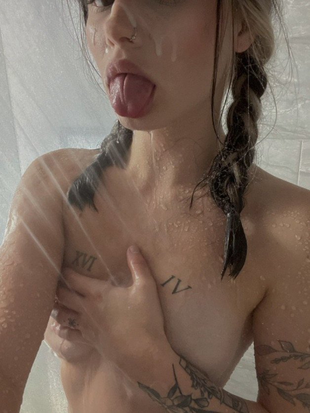 Photo by Ruinedcarpet with the username @Ruinedcarpet,  November 17, 2023 at 11:13 AM. The post is about the topic Alt Girls; Tattoo, Piercing & Co and the text says '#Cute #Young #Alternative #Babe #Shower #Tattoo #Braids #Tongue #Cutie #AltGirl #Showering #Wet #Selfie #Cuteness #Piercing'