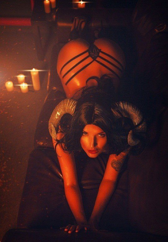 Photo by Ruinedcarpet with the username @Ruinedcarpet,  September 28, 2021 at 7:32 PM. The post is about the topic RC's Ass / Butt Kingdom and the text says '#POV #Succubus #Babe #BodyPainting #Photoshoot #Horns #DevilGirl #Underwear #Thong #Dark #Photography #Tattoo #Naughty #BigAss #Lingerie #Makeup #OnTheCouch #PointOfView'