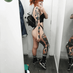 Photo by Ruinedcarpet with the username @Ruinedcarpet,  March 3, 2021 at 2:56 PM. The post is about the topic RC's Mirror Selfies and the text says '#Tattoo #Alternative #Babe #Redhead #ChangingRoom #MirrorSelfie #Underwear #Ink #Socks #Cute #Tattooed #AltGirl #GfMaterial #DressingRoom #Thong #Inked #TattooedGirl #AlternativeGirl #BlackUnderwear'