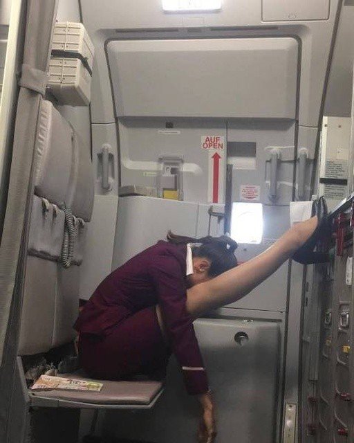 Photo by Ruinedcarpet with the username @Ruinedcarpet,  August 18, 2020 at 4:06 PM. The post is about the topic Funny Kink and the text says '#Funny #Flexible #FlightAttendant #Uniform #Stewardess #Flexibility #Skirt'