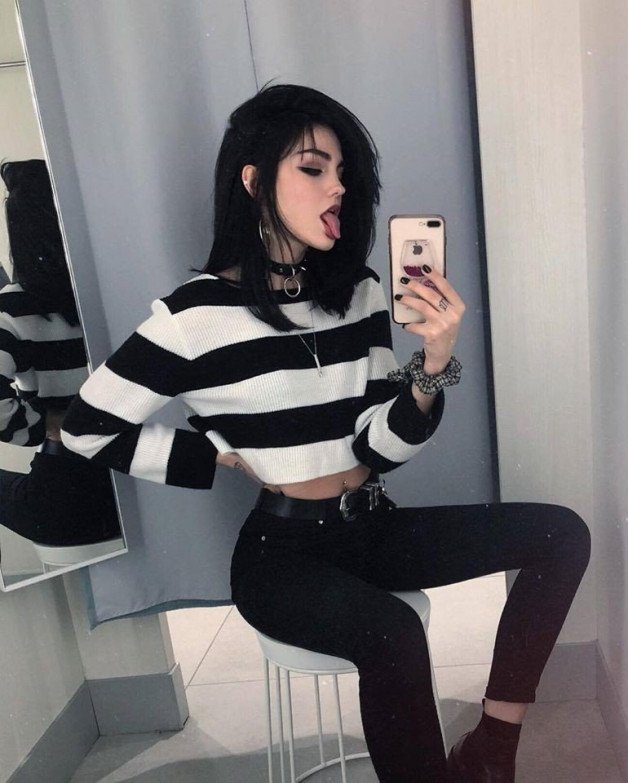 Photo by Ruinedcarpet with the username @Ruinedcarpet,  April 11, 2021 at 9:37 AM. The post is about the topic RC's Mirror Selfies and the text says '#Hot #Young #Dark #Grunge #Posser #Bitch #DarkHair #Beauty #DarkGirl #Pale #MirrorSelfie #ChangingRoom #Makeup #Brunette #GfMaterial #PaleGirl #DressingRoom #Piercing #Lipstick #Eyeliner #Amateur #Pierced #Slim #Jeans #Thin #Choker #PiercedGirl'