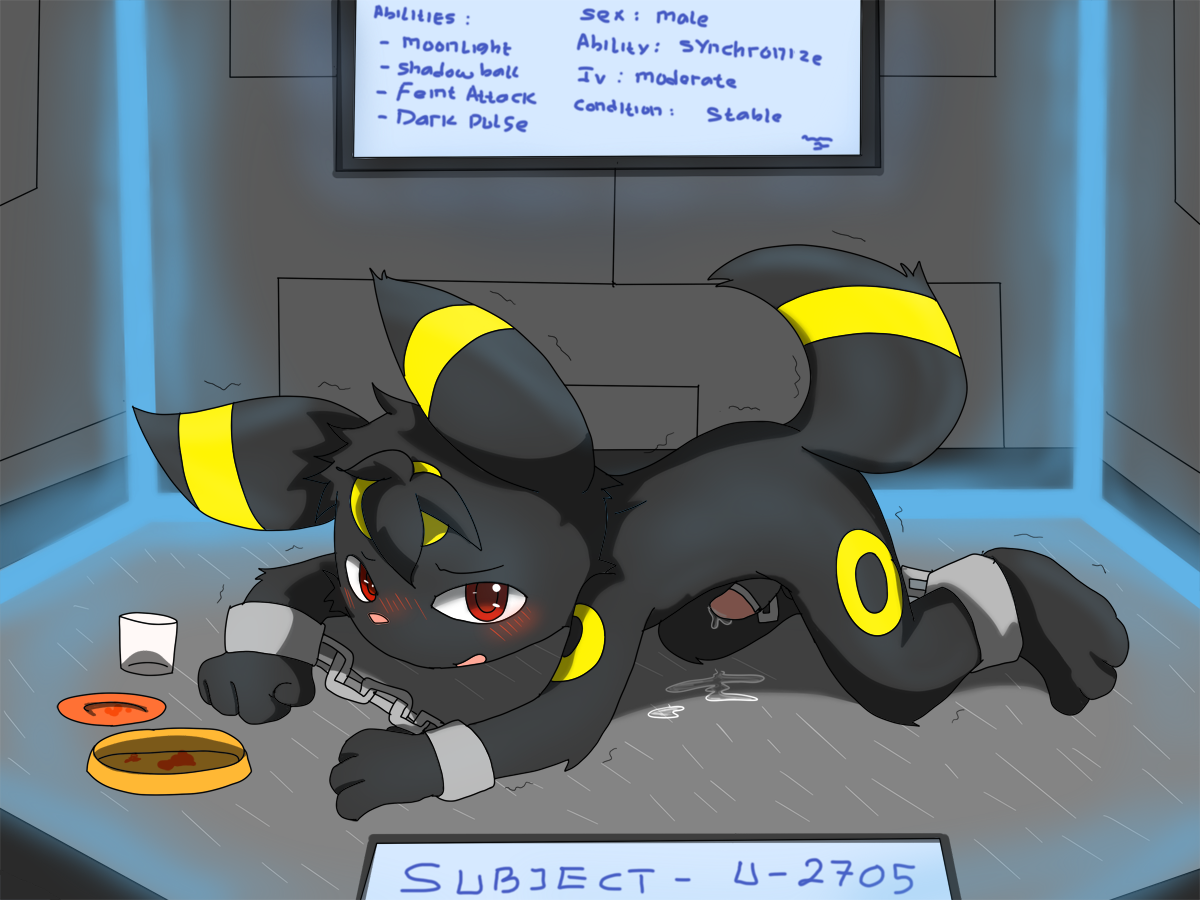 Watch the Photo by Pokemon Abuse with the username @pokemon-abuse, posted on April 21, 2019. The post is about the topic Pokemon. and the text says 'Our first slu--ehm, I mean, subject arrived earlier today. An adorable Umbreon, given the title U-2705.  He resisted heavily at first, but a mixture of sedating drugs and hard prostate stimulation has calmed him down significantly. Thankfully he eats what..'