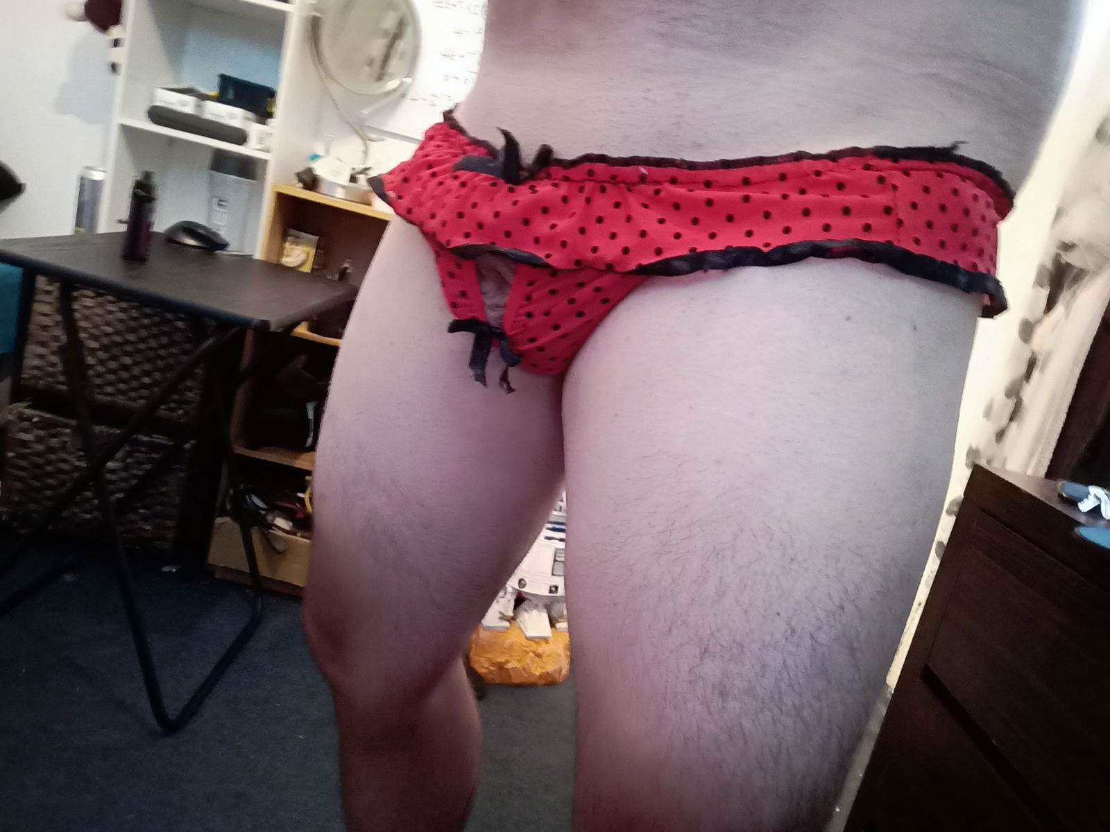 Album by Sarahaandsteven with the username @Sarahaandsteven,  December 23, 2020 at 5:18 AM and the text says 'so sarah made me smooth again, and pulled out my collection of panties. anyone have a favourite pair?'