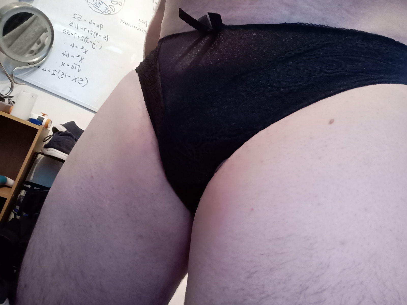 Album by Sarahaandsteven with the username @Sarahaandsteven,  December 23, 2020 at 5:18 AM and the text says 'so sarah made me smooth again, and pulled out my collection of panties. anyone have a favourite pair?'