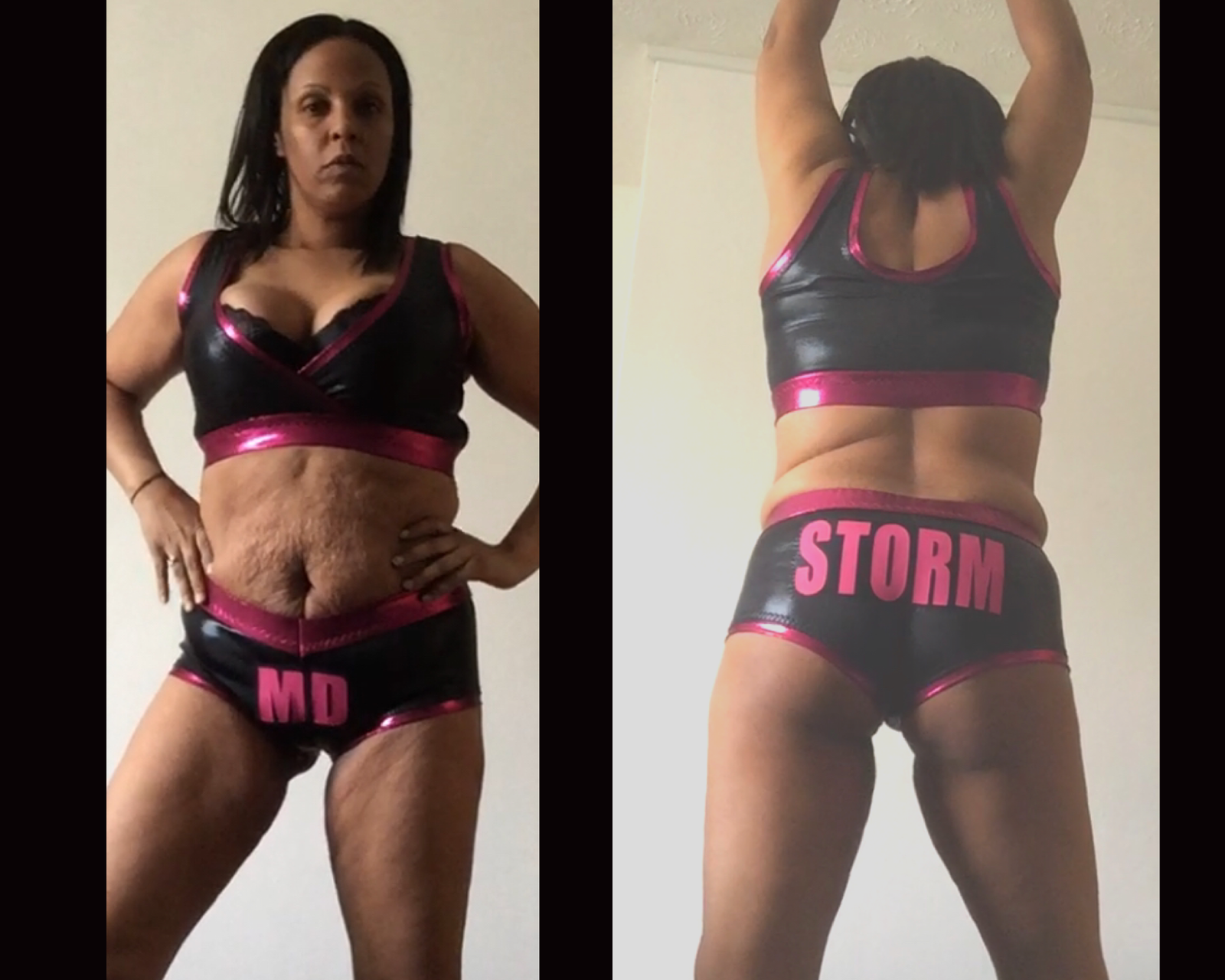 Album by MistressMD with the username @MistressMD, who is a star user,  April 25, 2020 at 8:27 PM and the text says 'My New custom made #Wrestling outfit arrived yesterday!! 

Who likes? 

I’m fuckin loving it and cant wait to get back on those mats and test it out!! 💪🏾👸🏾😈

But for the time being you can get more up close and personal with me over on my..'