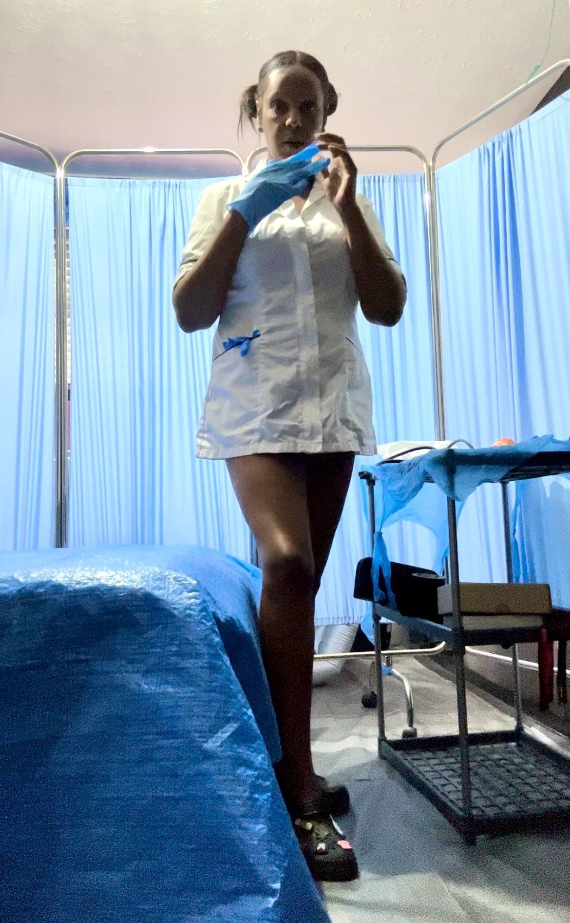 Photo by MistressMD with the username @MistressMD, who is a star user,  July 19, 2023 at 10:23 AM and the text says 'My corruption #clinic re-opened at the weekend!! 

NurseMD had a patient’s #medical to complete which included penis punishing procedures, followed by some specially prepared pain-relieving potions 😉🧪🤣

Now accepting new patients, get your..'