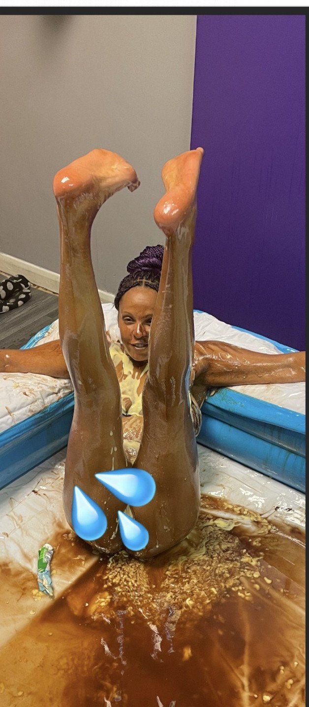 Photo by MistressMD with the username @MistressMD, who is a star user,  December 22, 2021 at 7:35 PM and the text says 'Messy & oil wrestling led to… my custard & chocolate sauce covered bushy cunt 😉😈💦 Share 🔥 Tip 🔥 Flame 🔥 Subscribe 🔥'