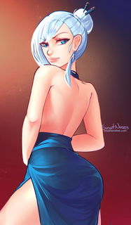 Album by Brushbrothel with the username @Brushbrothel,  June 6, 2019 at 3:38 PM. The post is about the topic Hentai and the text says 'commission done for Scipio featuring  Winter Schnee from #RWBY  she have a secret in her dress, do you want to see it?
artist twitter: twitter.com/SunsetNiva'