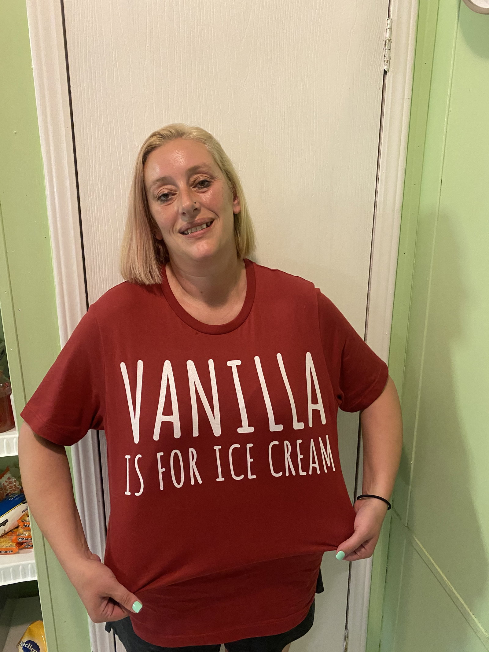 Photo by DaddyandBabygirl with the username @DaddyandBabygirl, who is a verified user,  May 16, 2020 at 1:33 AM and the text says 'I got her new shirt in today. She loves it. She still looks much better without it'