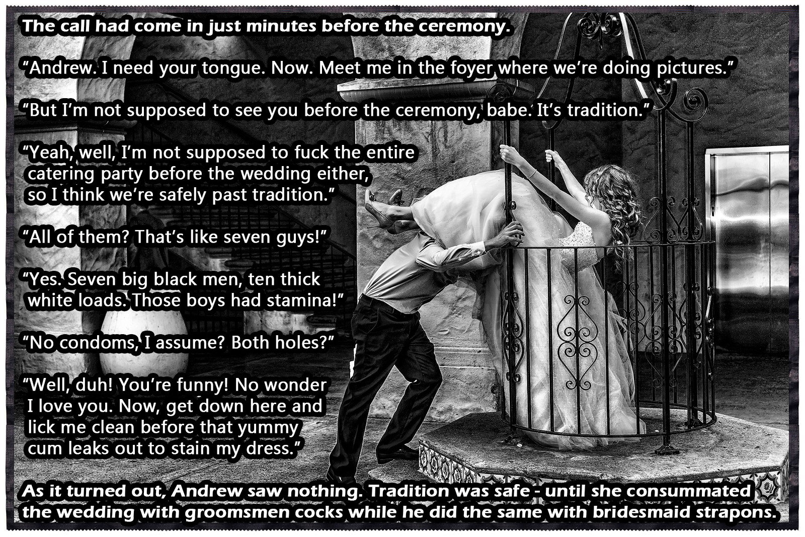 Photo by Bob Neils with the username @cockobsessedauthor,  June 2, 2019 at 2:03 PM. The post is about the topic Cuckold Captions and the text says 'Cuckold Caption: Wedding Tradition'