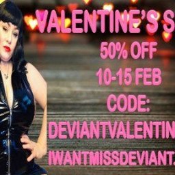Photo by DivineMissDeviant with the username @TheDeviantDomme, who is a star user,  February 10, 2023 at 9:15 PM and the text says '??VALENTINE&#039;S SALE!??

Enjoy 50% off everything including Custom Clips, in my IWantClips store until 15th February. 

Enter code: DEVIANTVALENTINES23 to qualify! 

https://iwantclips.com/store/734637/missdeviant'