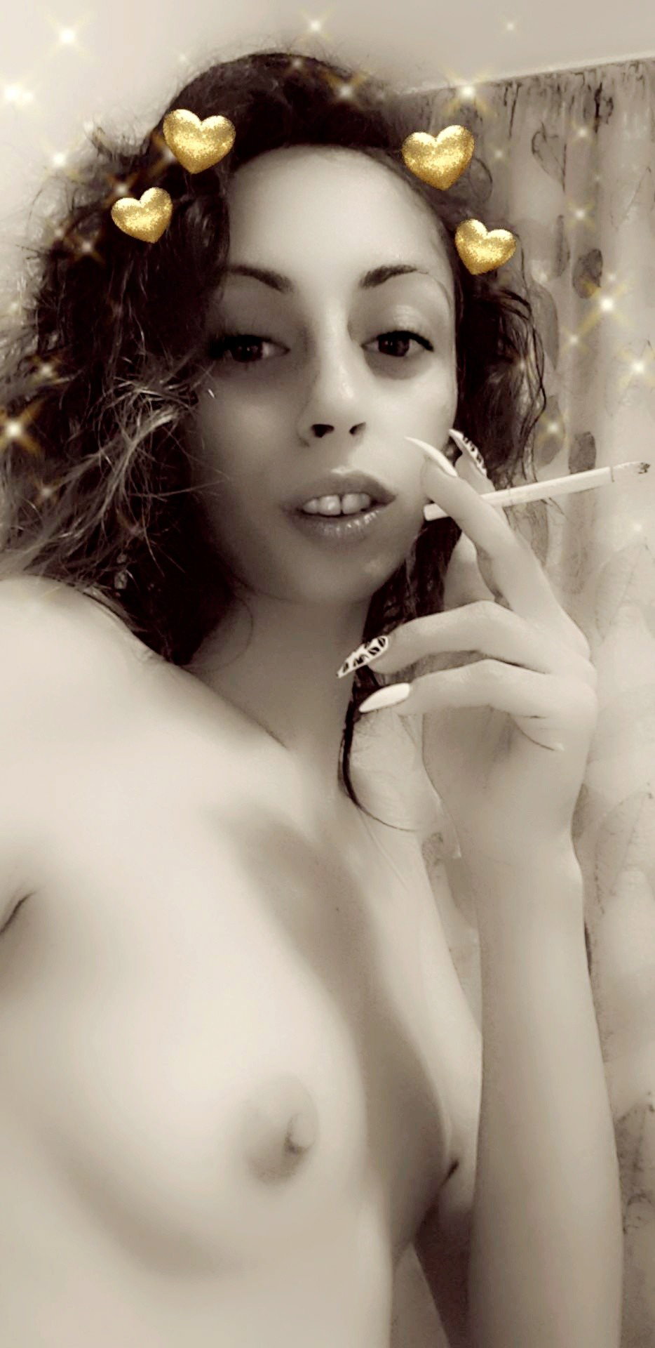 Photo by CandieCross with the username @CandieCross, who is a star user,  May 5, 2019 at 4:59 PM. The post is about the topic Small Boobs and the text says 'What do girls..affter cum ? SMOKE ❤🚬❤ #naked #BlackandWhite #titts'