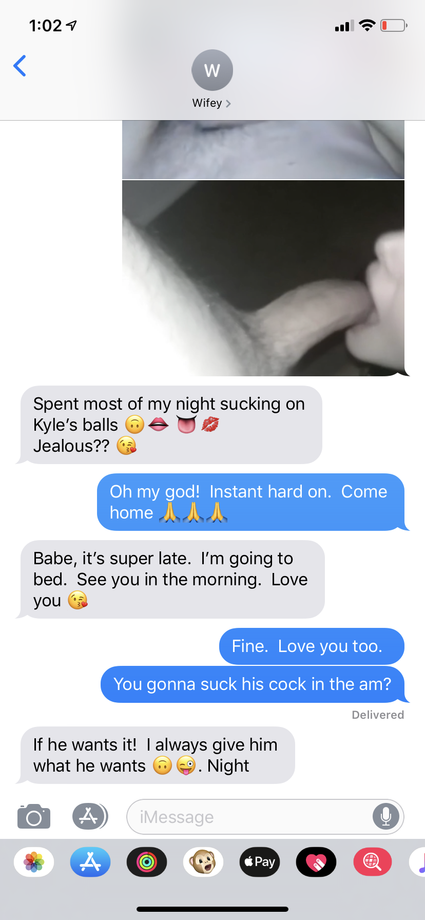 Photo by Cmitch1436969 with the username @Cmitch1436969,  June 27, 2019 at 1:53 PM. The post is about the topic Hotwife and the text says 'Let’s just say I didn’t sleep much last night after receiving these texts.  Kyle is the 23 yo college guy she regularly fucks'