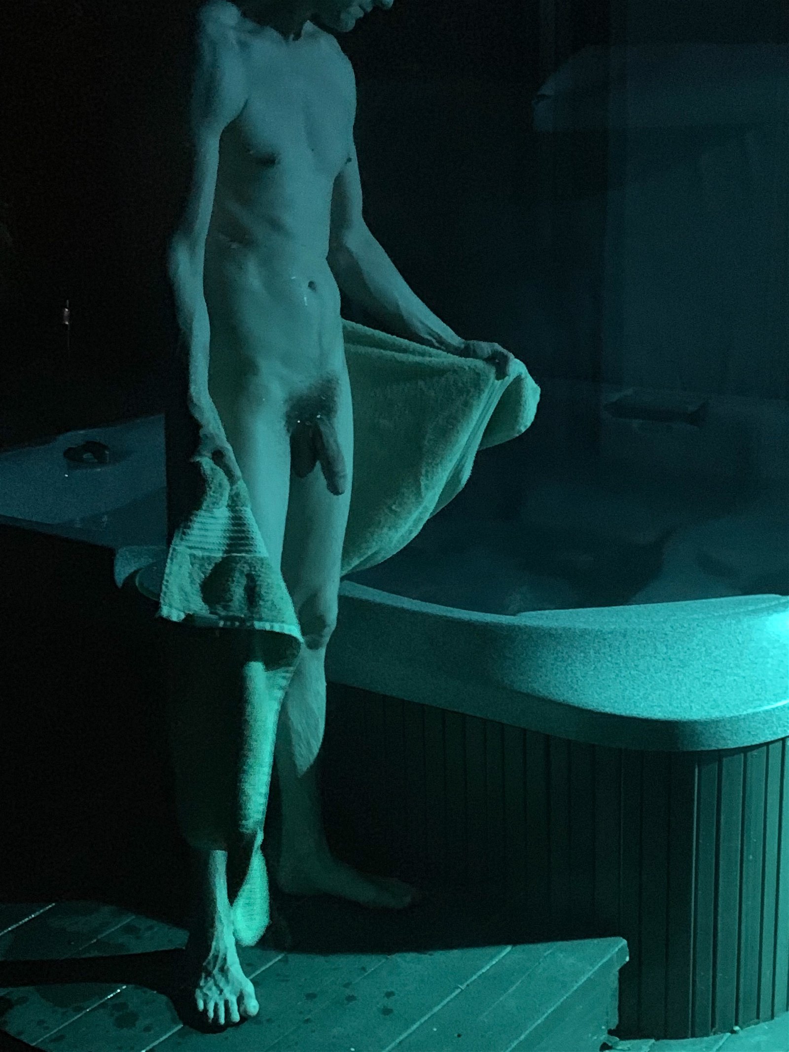 Photo by justtheguy12 with the username @justtheguy12,  June 12, 2019 at 3:40 AM. The post is about the topic Gay and the text says 'Letting it hang after the hot tub'