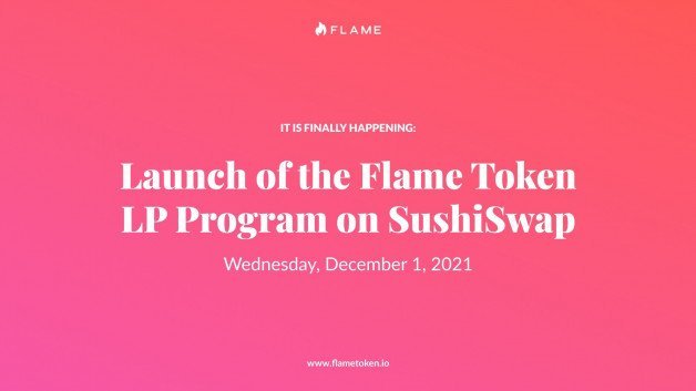 Photo by Flame Token with the username @FlameToken, who is a brand user,  November 8, 2021 at 12:06 PM. The post is about the topic FlameToken and the text says 'If we don't post a lot, we are busy building stuff. Right now we are working on deploying the smart contracts for our Liquidity Provider Subsidy Program on SushiSwap.

We will kick off the program on Wednesday, December 1, 2021!

#Flame #SushiSwap..'