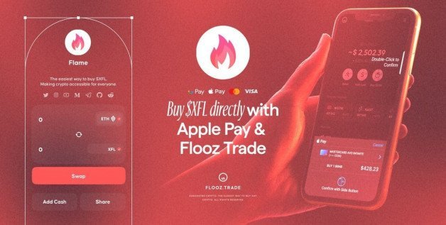 Photo by Flame Token with the username @FlameToken, who is a brand user,  January 3, 2022 at 12:03 PM. The post is about the topic FlameToken and the text says 'Flame and Flooz.Trade have partnered to bring Flame Token to the 
Flooz community. On Flooz.Trade you can use fiat through Google and Apple Pay to purchase $ETH to trade for $XFL.

Link to the ETH/XFL trading pair:..'