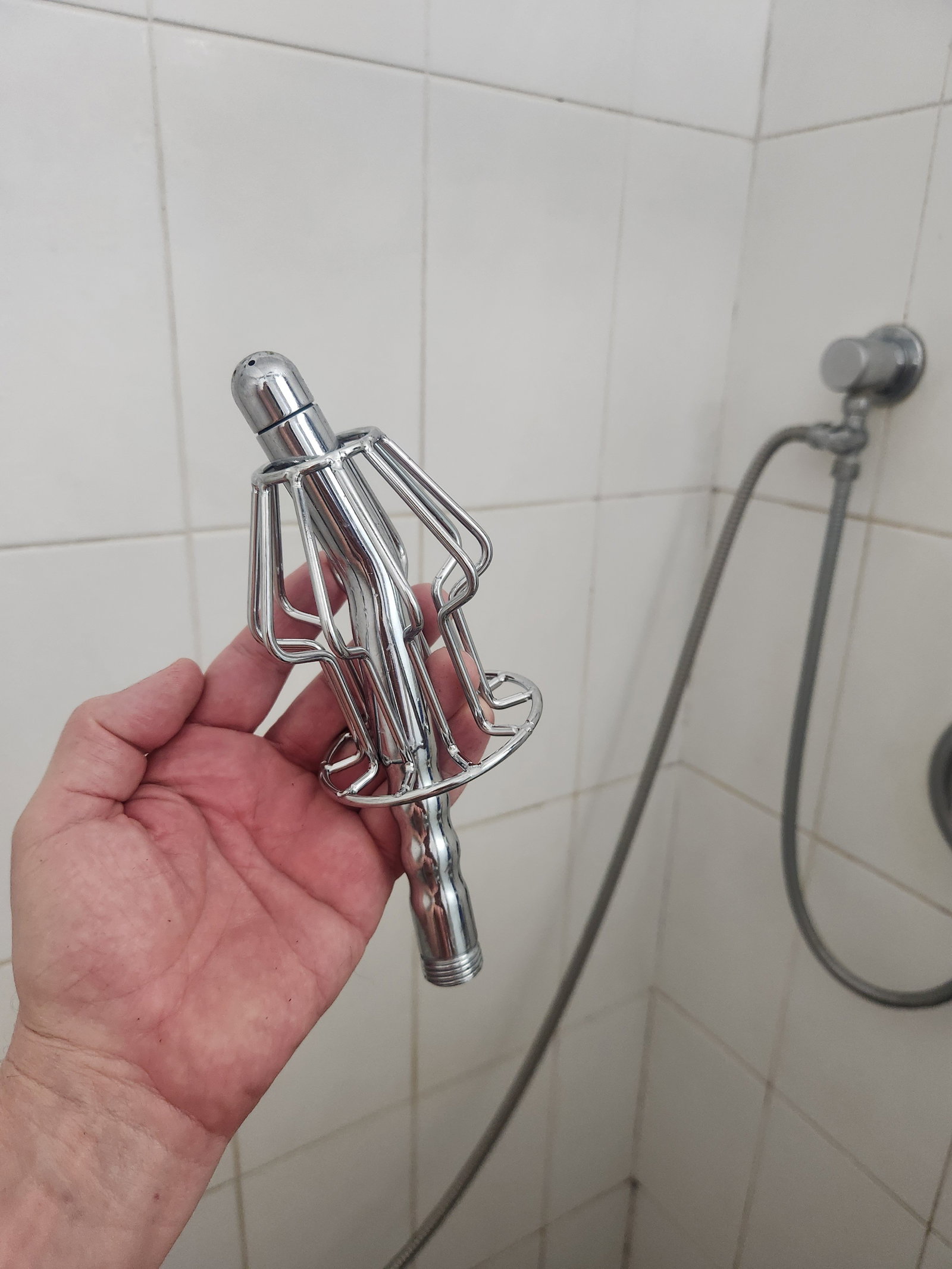 Photo by RustyLawrence. with the username @RustyLawrence,  April 10, 2024 at 12:25 PM. The post is about the topic Anal stretching and the text says 'New steel tunnel plug and the shower shot fits through for great cleaning'